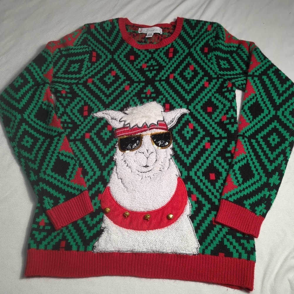 Jolly Sweaters‎ Llama w/ Jingle Bells Unisex Med Ugly Christmas Sweater 379